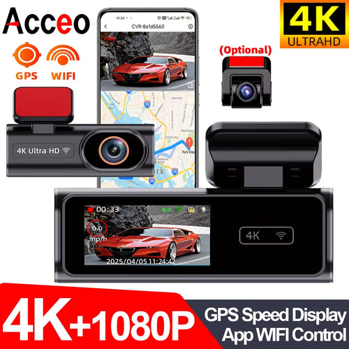 Ultra HD Dash Cam 4K Loop Recording 24H Parking Monitoring Optional 1080P Night Vision Rear Camera Supports Wifi APP Control