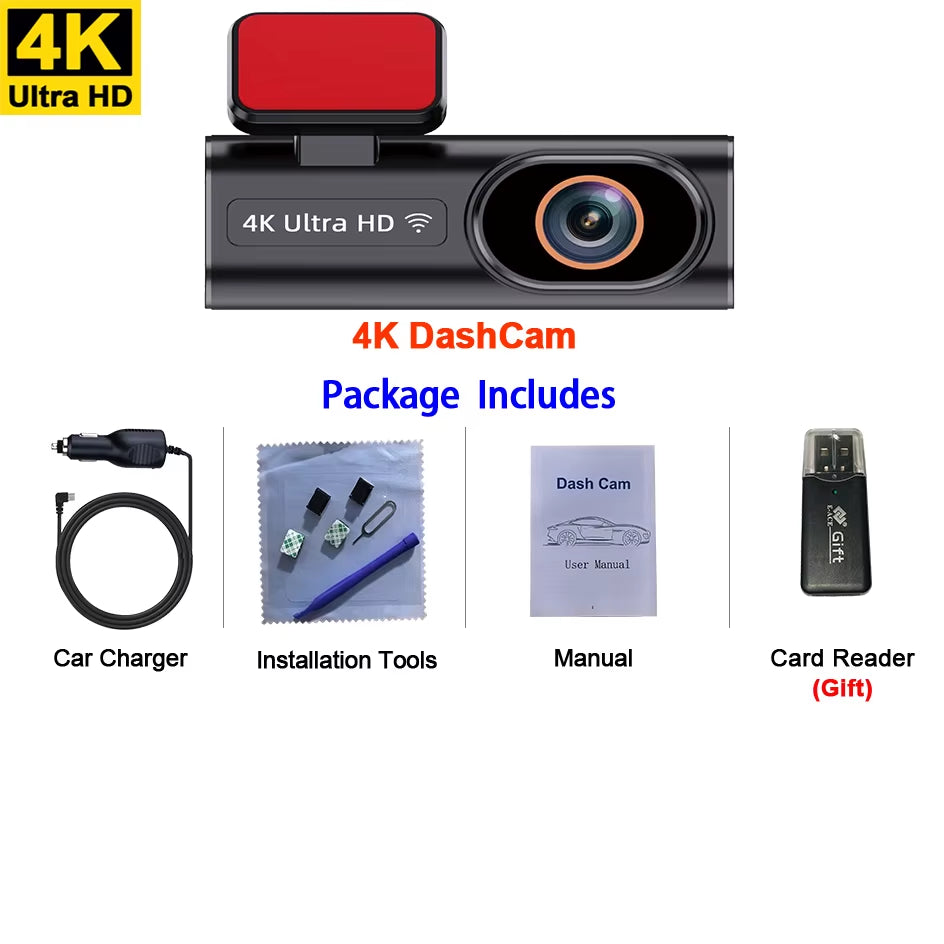 Ultra HD Dash Cam 4K Loop Recording 24H Parking Monitoring Optional 1080P Night Vision Rear Camera Supports Wifi APP Control